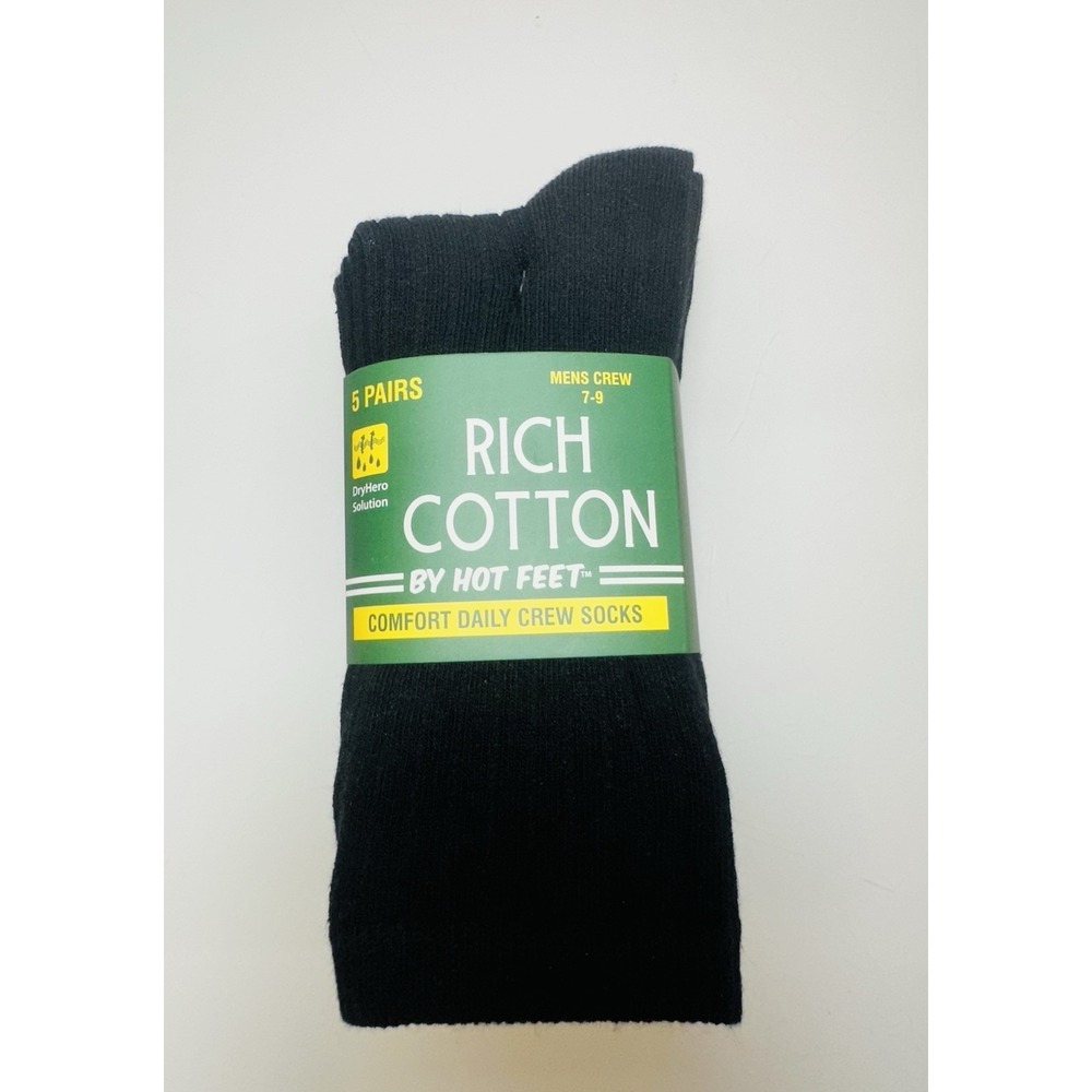 Rich Cotton By Hot Feet Comfort Daily Men's Crew Socks 5 pairs Size 7-9